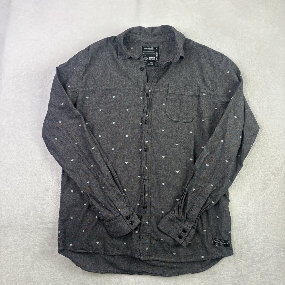 Diamond Supply Col Button Up Grey Long Sleeve Collared Shirt Men's Large